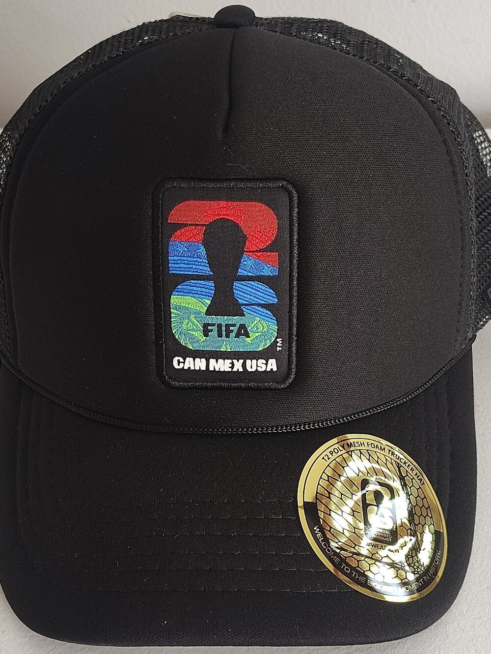 FIFA World Cup 2026 CAN MEX USA Black Trucker Hat Snapback Mesh NWT